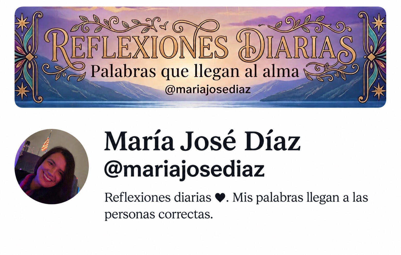 Banner of the YouTube channel of Maria Jose Diaz, reflexiones diarias.
